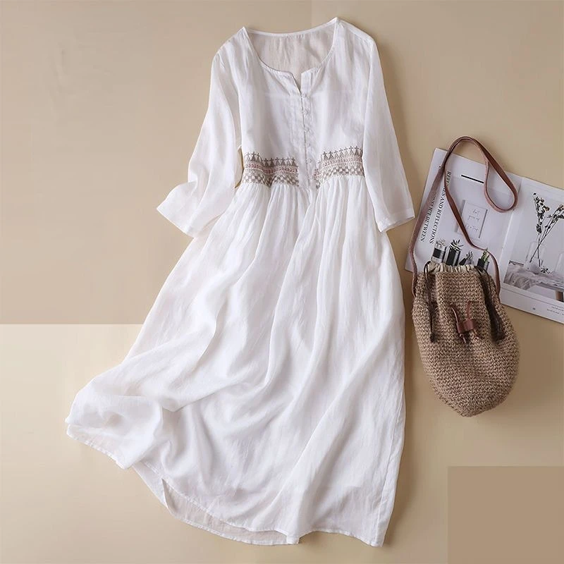 

Spring and Summer 2023 New Long Sleeve Dress Mid-Length Clothing for Women Embroidery Dress Fashion Solid Color Vestidos T254