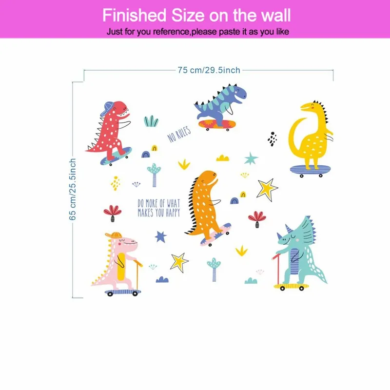 Настенная наклейка DEOWUU Динозавры на коньках