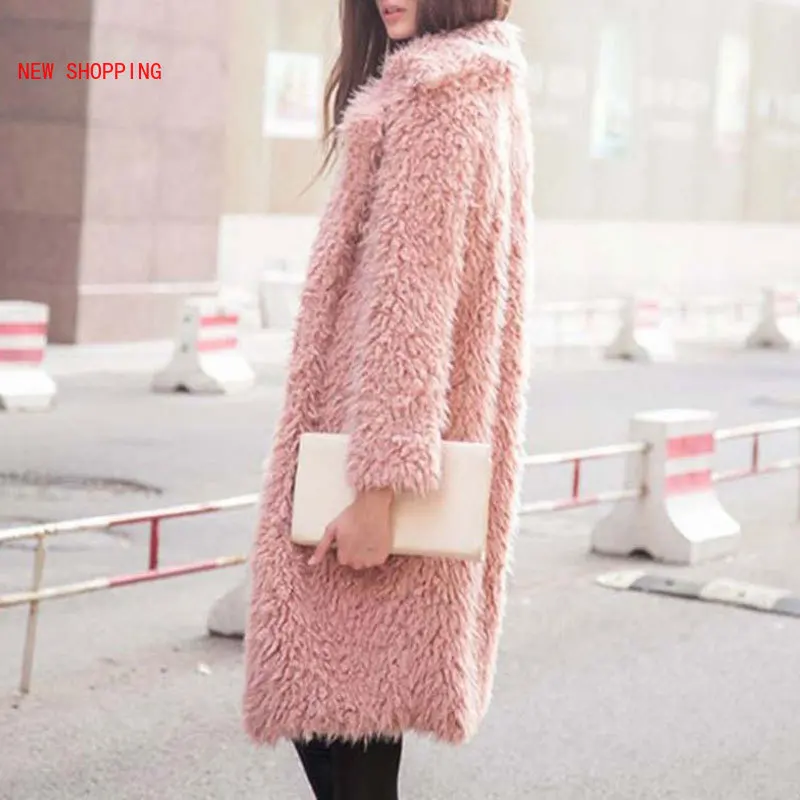 Autumn Casual Fashion Warm Fluffy Teddy Coat Long Faux Fur Coats Women Winter Faux Fur Jacket Female Long Sleeve Outwear Ladies