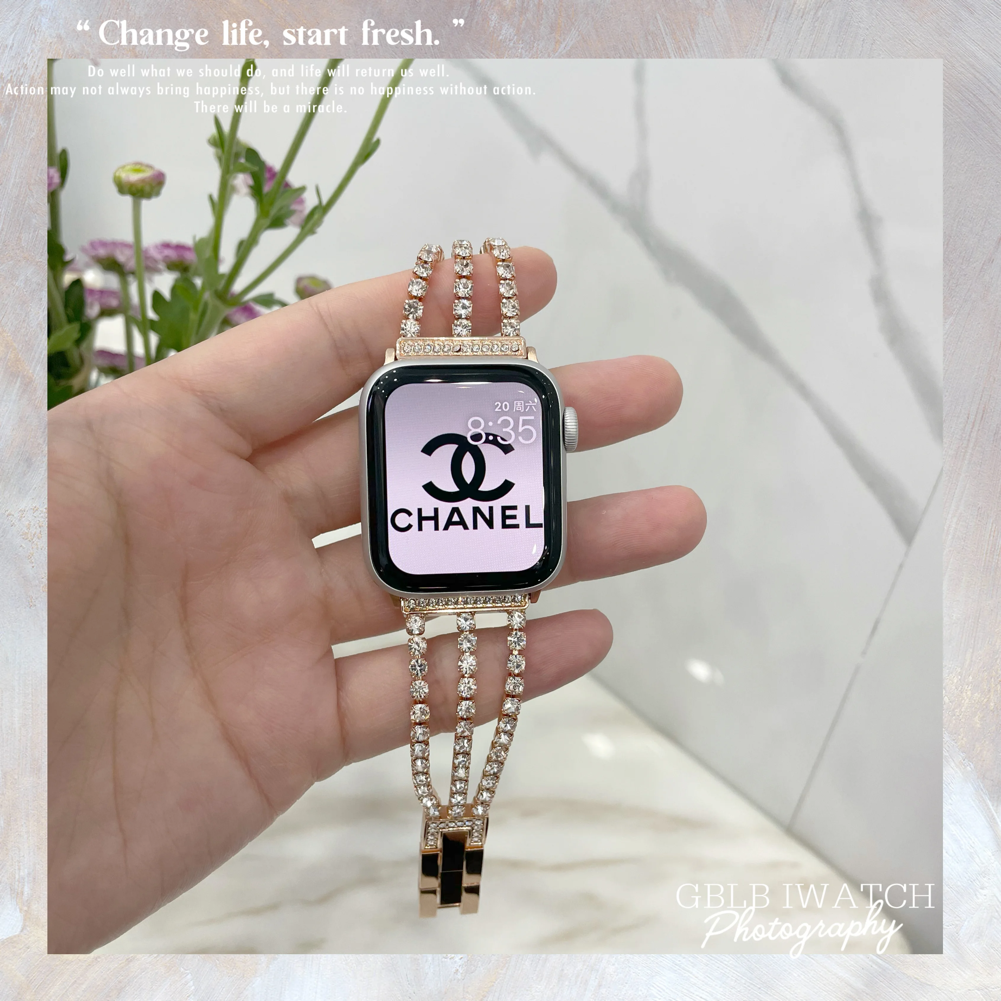 

Women Diamond Bracelet for Apple Watch Band Series 7 6 SE 5 4 3 Adjustable Metal Strap for iWatch 41mm 45mm 40mm 44mm 38mm 42mm