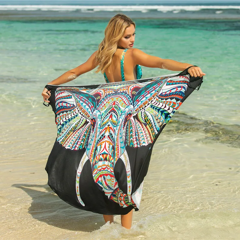 

Elephant Indian Mandala Beach Towel Sexy Shawl Beach Suspender Dress Animal Women Wrap Skirt Wearable Swim Bath Towel Beach Mat