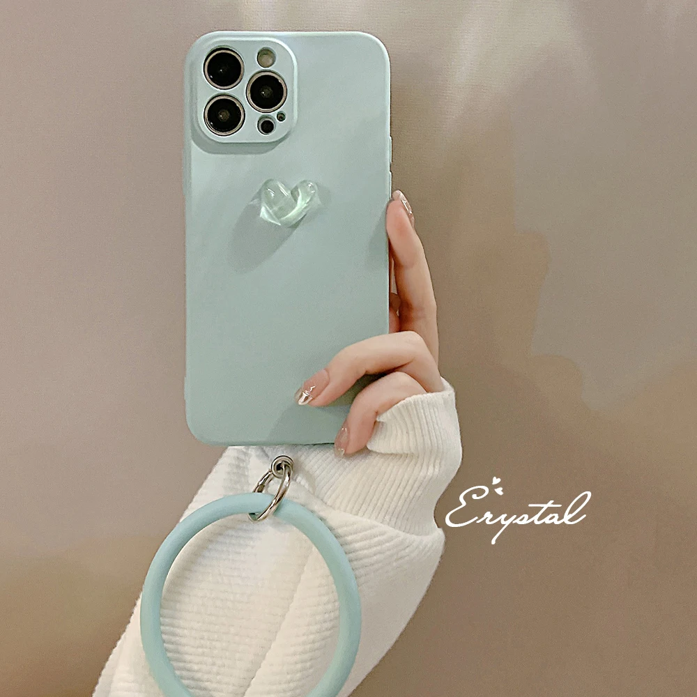 

Ins Crystal Heart With Bracelet Cute Liquid Silicone Phone Case For iPhone 13 Pro Max 12 Mini 11 Xr Xs Max X 8 Plus Back Cover