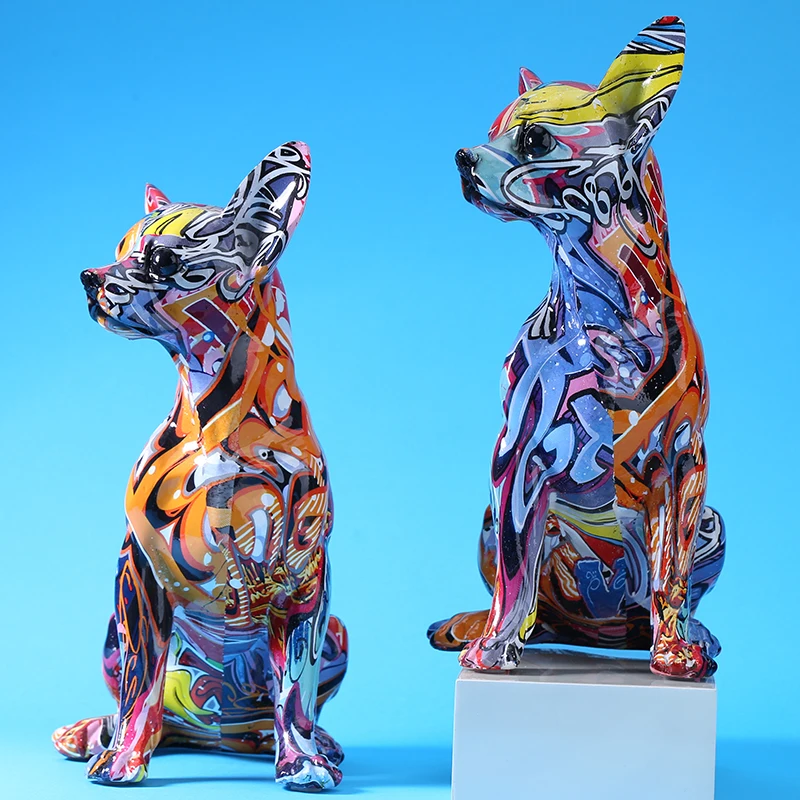 Simple Creative Color Bulldog Chihuahua Dog Statue Living Room Ornaments Home Entrance Wine Cabinet Office Decors Resin Crafts |