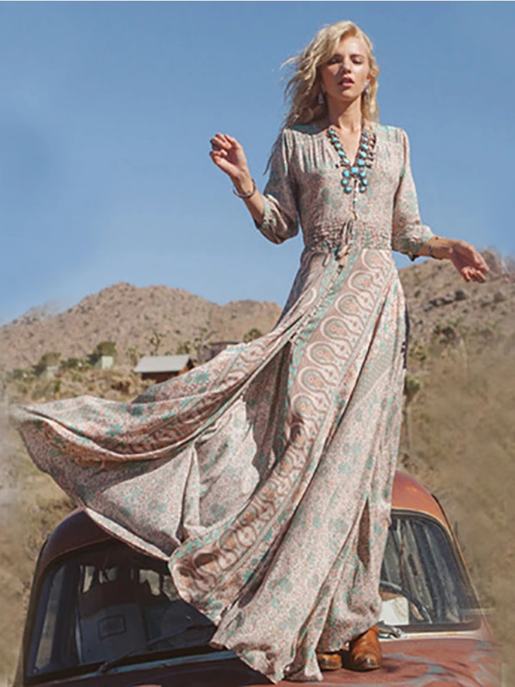 

Summer Dress Single Breasting Tassel Skirt Vintage Dress Fashion Elegant Printing Loose Leisure Dress for Women Robe Streetwear