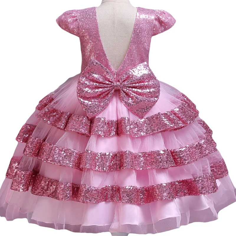 

Girls First Communion Layered Tutu Dresses Pegeant Sequined Backless Kids Dresses for Girls Wedding Party Princess Dresses Baby
