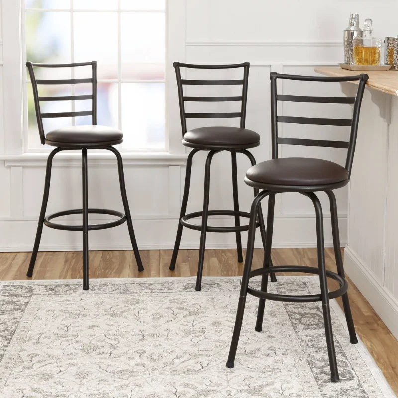 

Mainstays Adjustable 24" or 29" Swivel Barstool, Bronze Finish and PU Leather, Set of 3