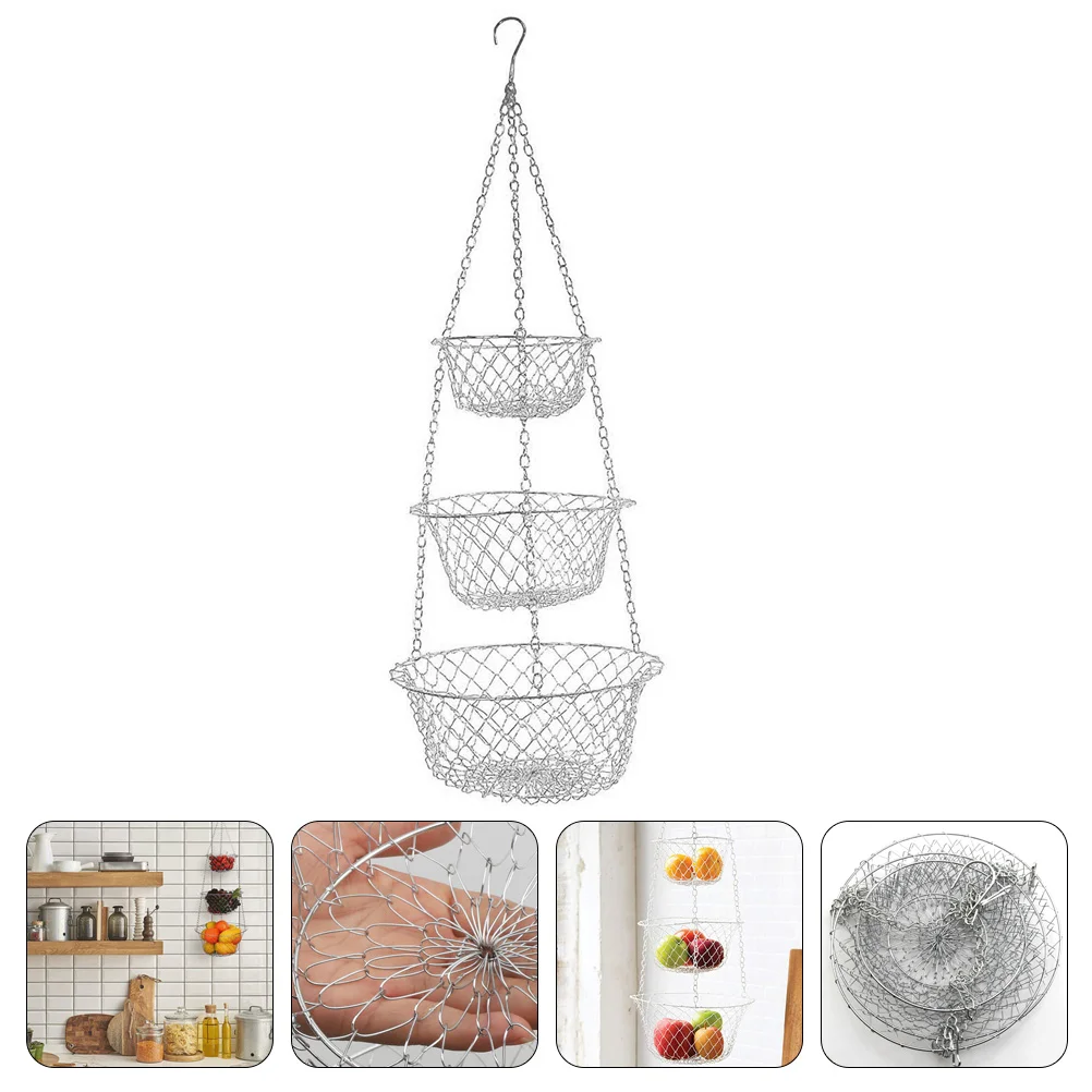 

Wall Mounted Holder 3 Tier Fruits Basket Hanging Vegetables Baskets Kitchen Coat Hanger Iron Wire Bowls
