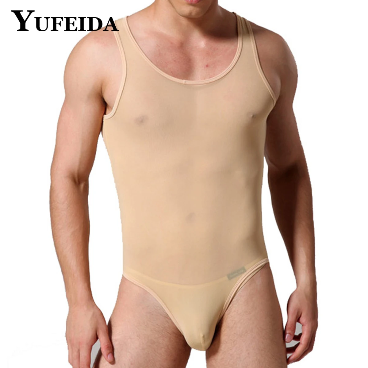 YUFEIDA Male Slim Transparent Mesh Bodysuits Underwear Mens Erotic See Through Shapers Men's Clothing Men Ultra-thin Jumpsuits