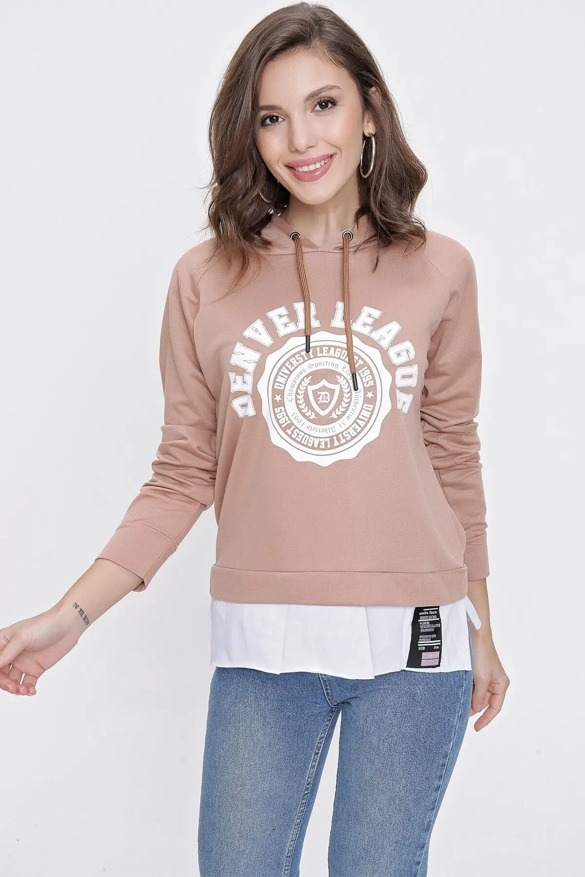 

Свитшот женский с принтом Денвера, модные худи верблюжьего цвета с 2 нитями, модные дизайнерские Пуловеры на все сезоны, флисовые толстовки