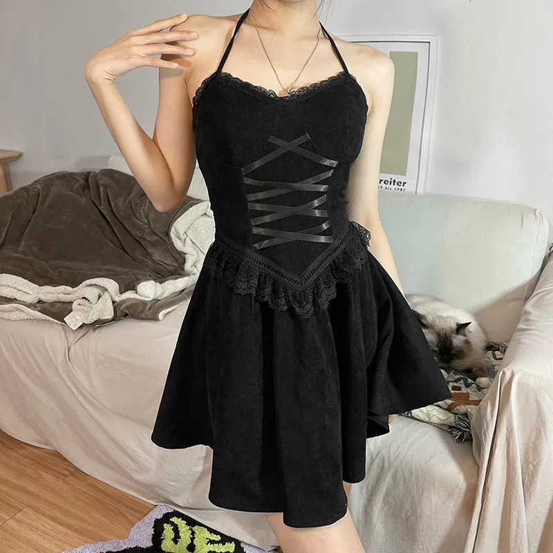 

Fdfklak Sexy Solid Strapless Patchwork Dress New Summer Stylish Strappy Halterneck Club Party Mini Dress Vestido Feminino S-L