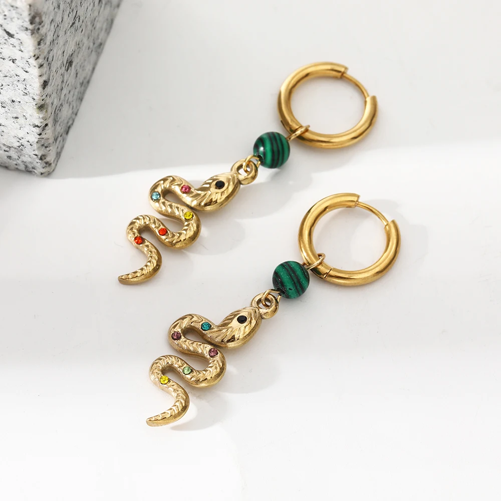 

18K Real Gold Plated Stainless Steel Natural Freshwater Pearl Heart Snake Drop Dangle Earrings Party Jewelry Gifts