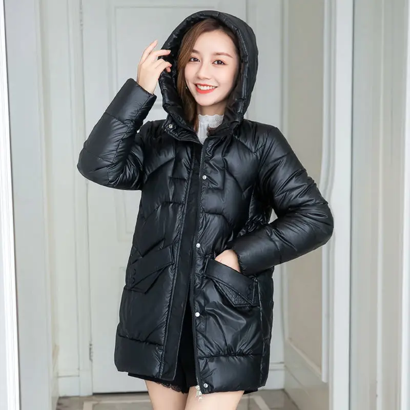 Women's Winter Coat Hooded Shiny Padded Jacket Warmth Jacket Korean Fashion Free Shipping Wholesale Plus Size Loose New