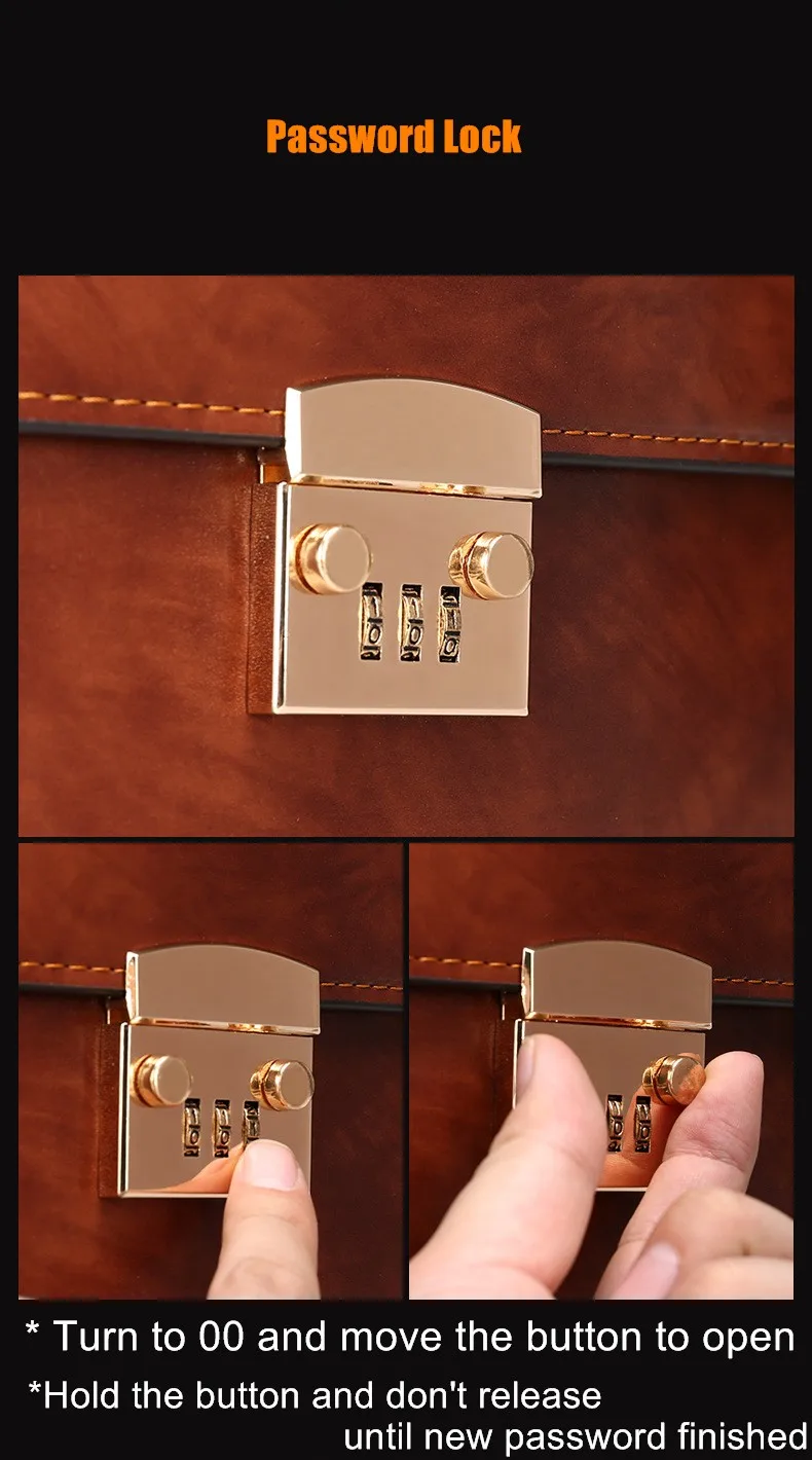 Men's Business Handbag Password Lock Briefcase Rero Portfolio Attache Large Capacity Office Computer Bag