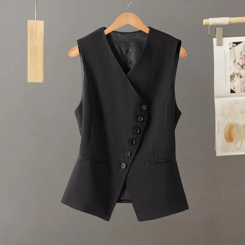 Женский жилет пальто без рукавов однобортный на пуговицах облегающий кардиган в