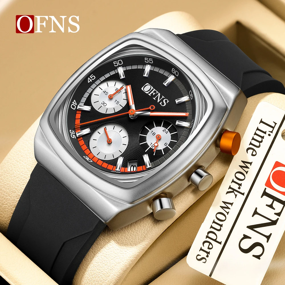 Фото Мужские наручные часы OFNS 1635 Luxury Sport: кварцевые, силиконовый ремешок, бамбуковые элементы, стальной корпус, водонепроницаемые, для бизнеса, Relogio Masculino №3