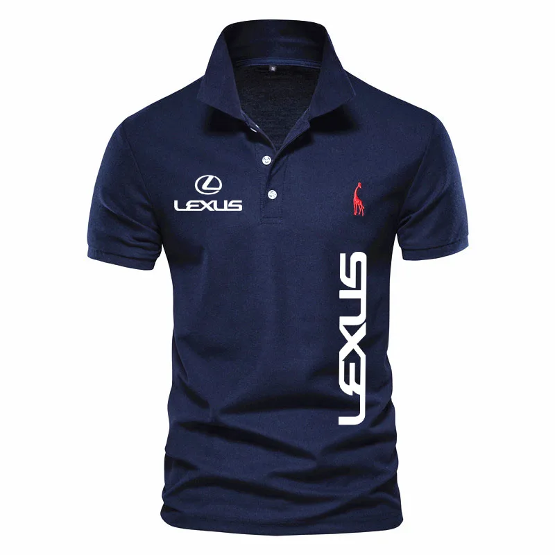 

Hot sale New Cotton Polos Shirts Casual Solid Color Lexus car logo print Summer Tees High quality lapel men's polo shirt