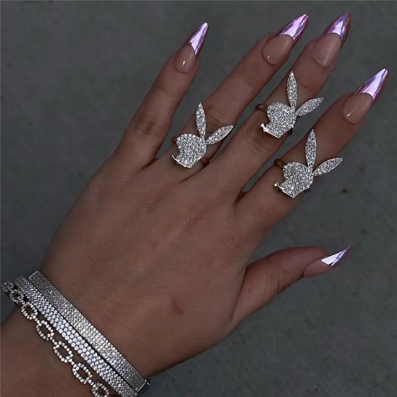 

Hip Hop Fashion Gold Silver Color Rabbit Ring Rock Zircon Open Rings for Women Female Party Jewelry Finger Ring Anniversary Gift