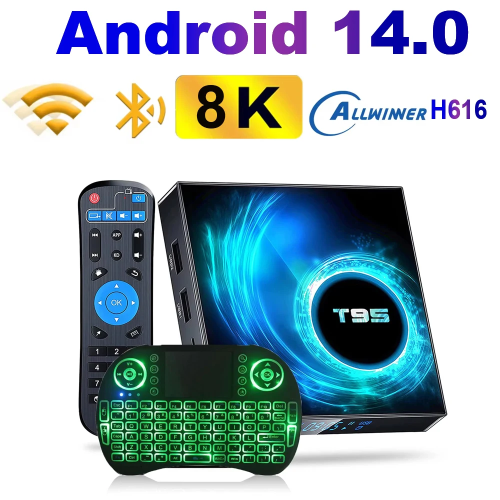 Smart TV Box T95 Android 14 Четырехъядерный Процессор Cortex A53 Allwinner H616 Поддержка Видео 8K