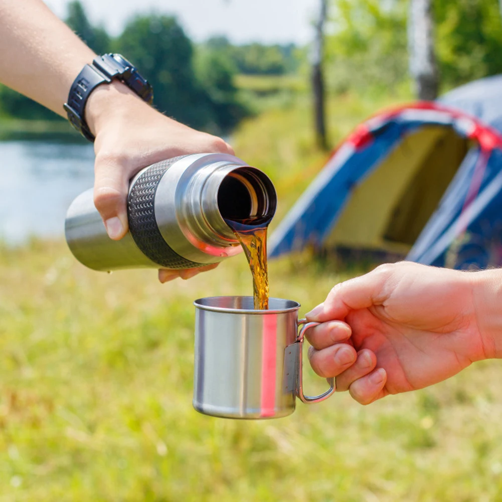 

4 Pack Portable Stainless Steel Coffee Tea Cups Outdoor Camping Travel Cups Mug Sets with Collapsible Handle