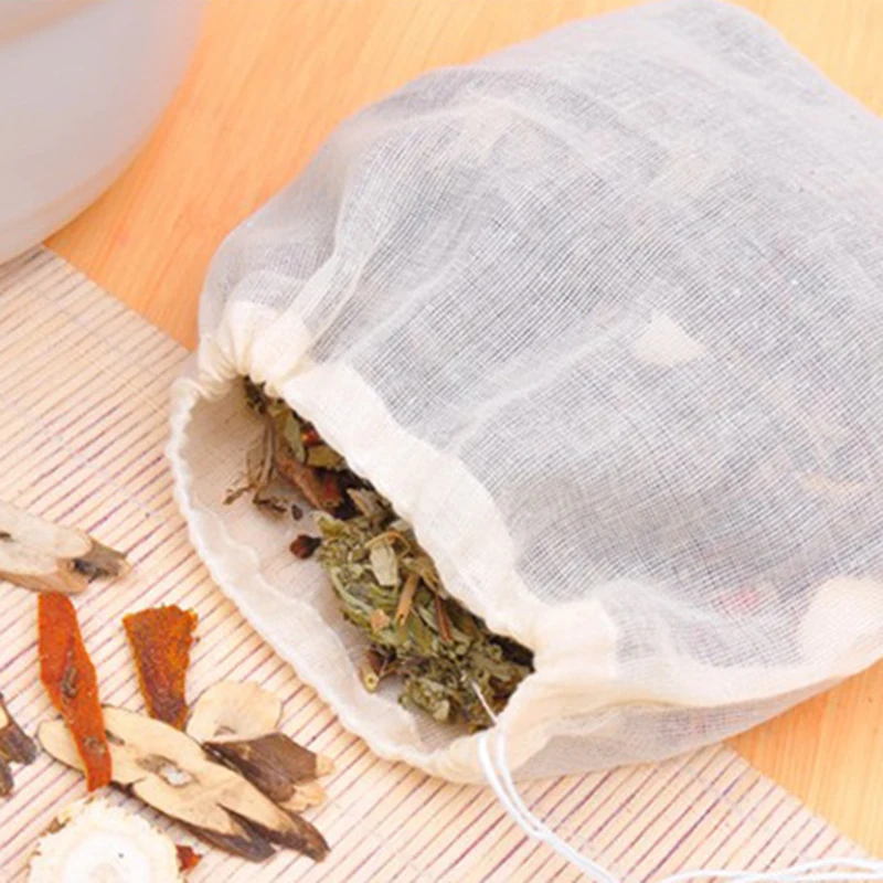 

10pcs Cotton Muslin Drawstring Straining Tea Cooking Separate Spice Food Filter Cotton Non-toxic Teaware Filter Bag Tea Bags