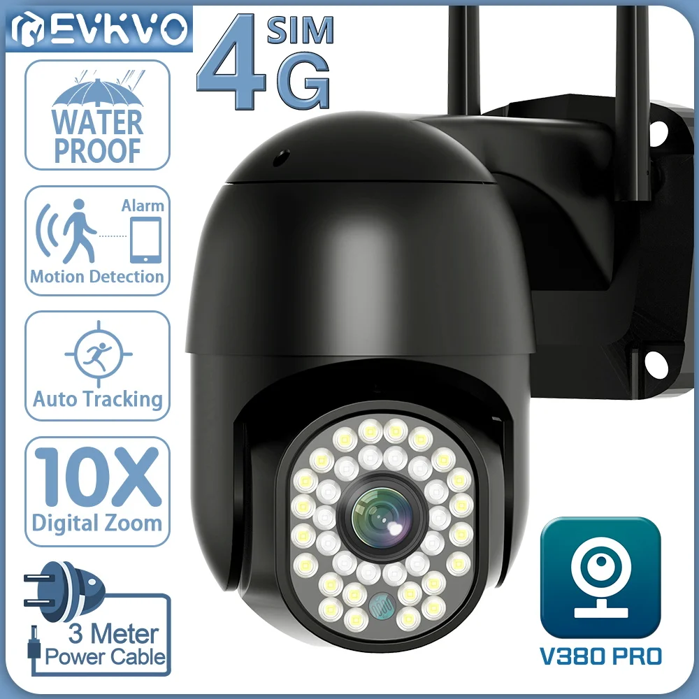 

EVKVO 4MP 4G SIM Card PTZ Camera AI Human Detection Tracking 10X Zoom Outdoor 2MP Security CCTV Surveillance IP Camera V380 PRO