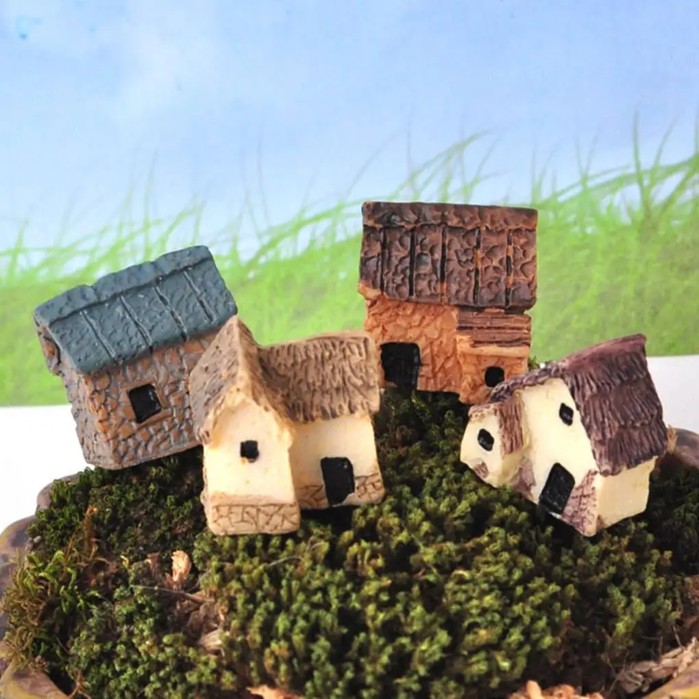 

Hot Sale 4PCS/Set Miniature Fairy Garden Stone Houses Mini Cottage House Miniatures Decor Accessories Gardening Decoration Kit