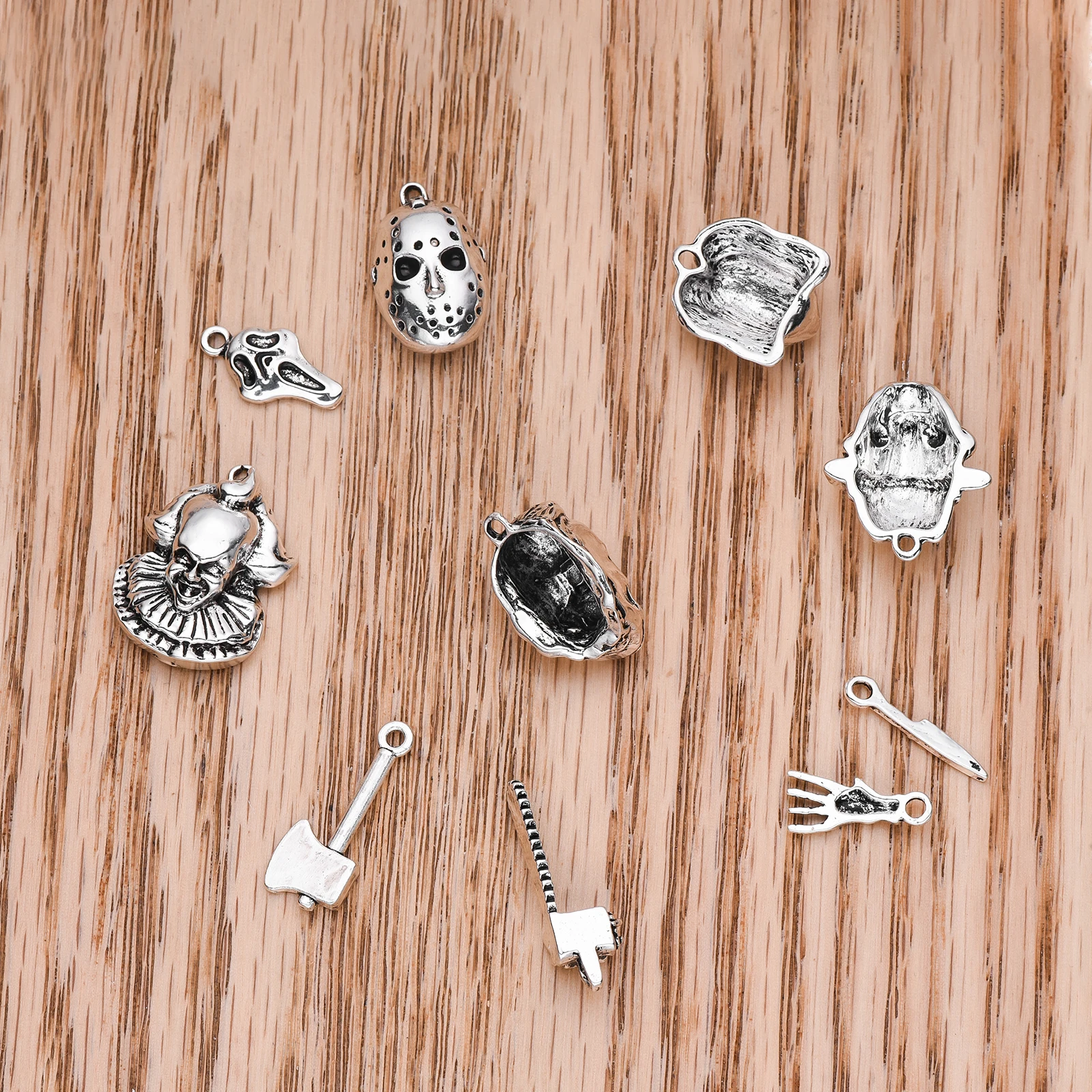 Horror Movie Charm for Jewelry Making Silver Plated Jason Pendant for DIY Halloween Jewelry Gift 10pcs