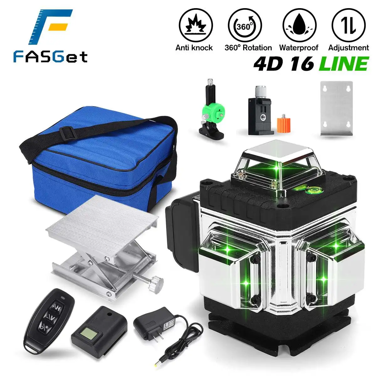 

FASGet 16 Lines 4D Green Laser Level Self-Leveling 360 Horizontal And Vertical Cross Super Powerful Green Beam Line Laser Level