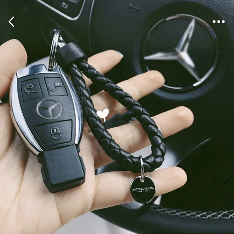 Authentic Leather Sheepskin Woven Car Key Ring Luxury Brand Men and Women Key Ring Pendant High-End Simple Exquisite Small New
