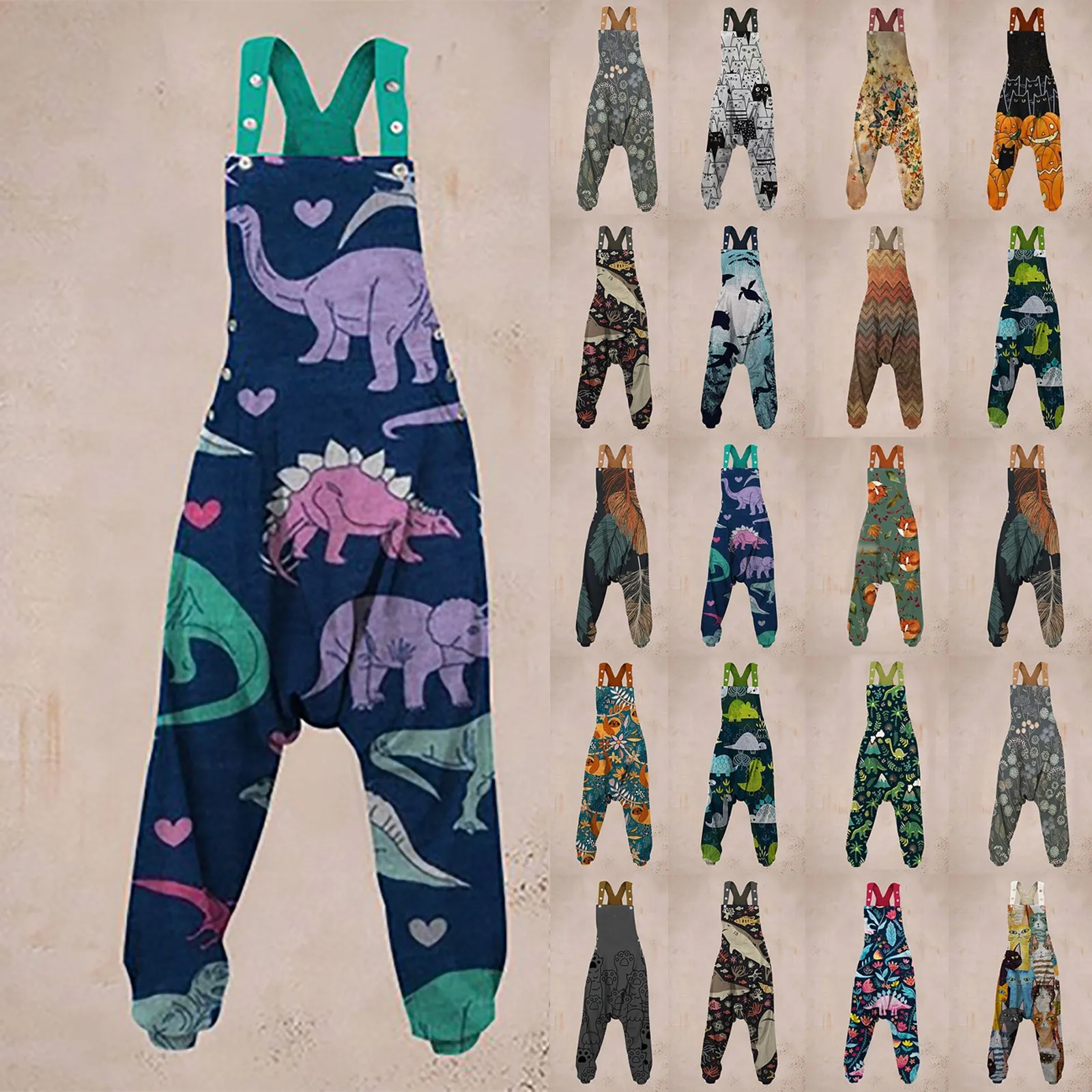 

Женский комбинезон без рукавов Szie, Свободный комбинезон с принтом, повседневный комбинезон с круглым вырезом и открытой спиной, брюки с шир...