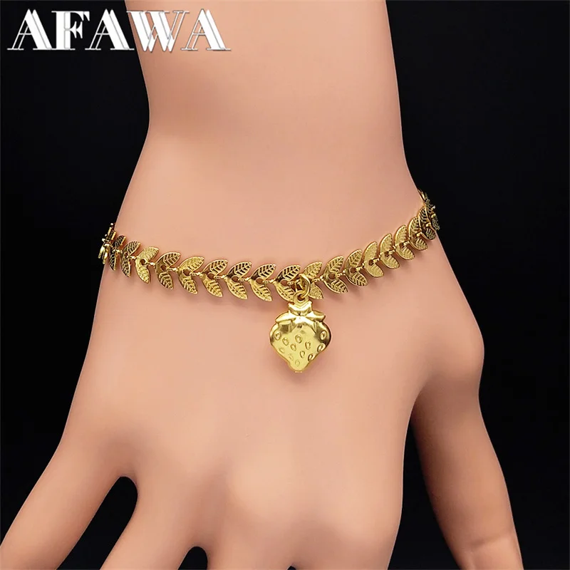

Fashion Strawberry Bracelet Chain Stainless Steel Gold Color Bracelets for Girl Charm Jewelry bracelete feminino BSG106S01