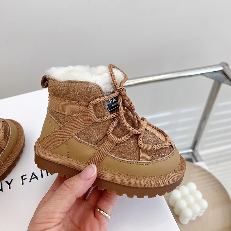 Зимние теплые Нескользящие кожаные зимние ботинки для мальчиков и девочек с
