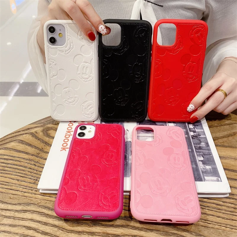 

INS Cute Cartoon Disney Mickey Mouse Leather For IPhone 14 13 12 11 Pro Max X XR XS 7 8 Plus Anti-drop Soft Silicone Back Cover