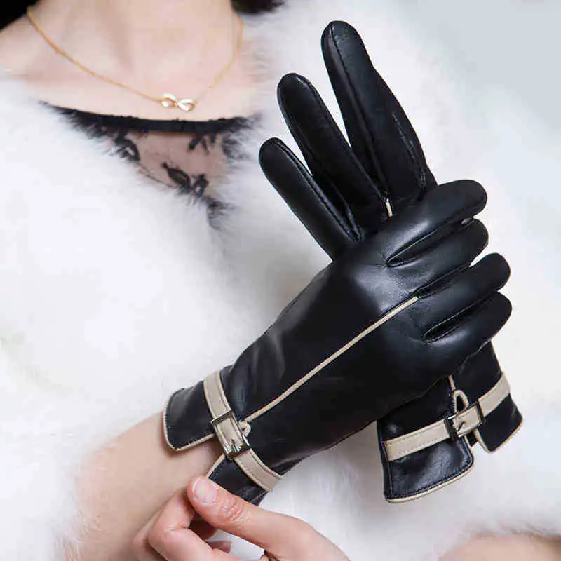 

autumn winter women sheep real genuine leather gloves Sheepskin soft Elegant gloves for driving party