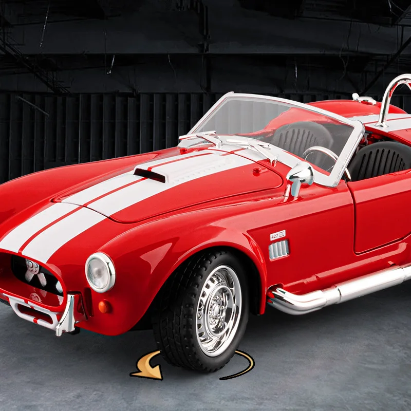 Фото 1:22 1965 Shelby Cobra 427 S/C сплав родстер модель спортивного автомобиля литой под давлением металл классический автомобиль модель звука свет детская игрушка в подарок №4
