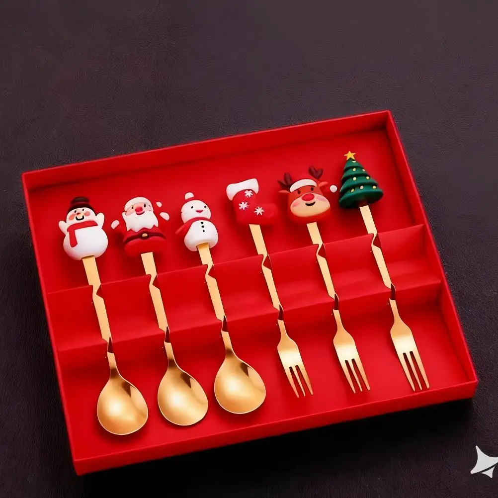 

Рождественский набор столовых приборов из нержавеющей стали Santa/Snowman 4/6 шт