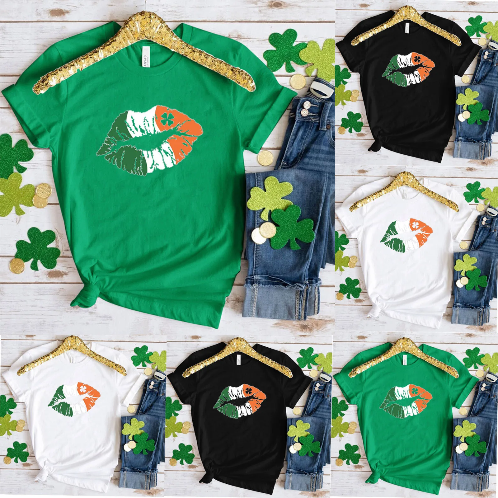 

Women Casual Crew Neck T Shirt Funny St Patricks Day Print Short Sleeve T Shirt Top Dark Shirt