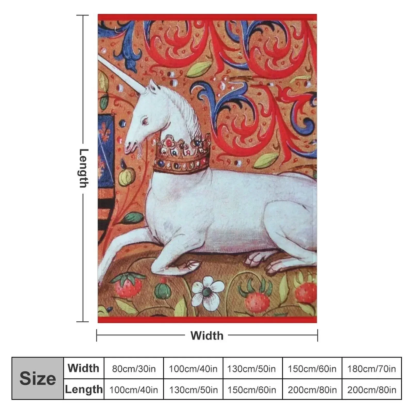 Единорог с красным синим белым цветочным принтом средневековое миниатюрное