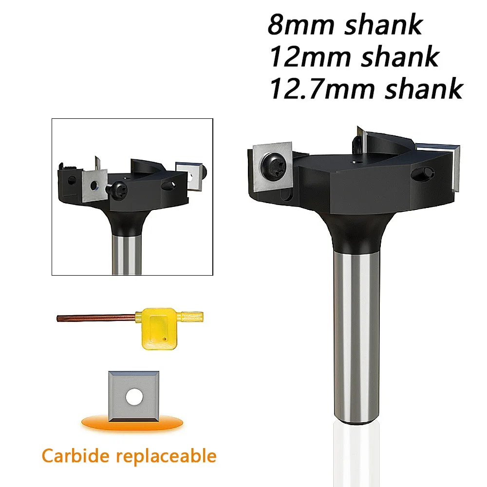 

3-Flute Wood Planer Bit 37mm 59mm 60mm Cutting Diameter 8mm 12mm Shank Spoilboard Surfacing Router Bit Insert Carbide Slab