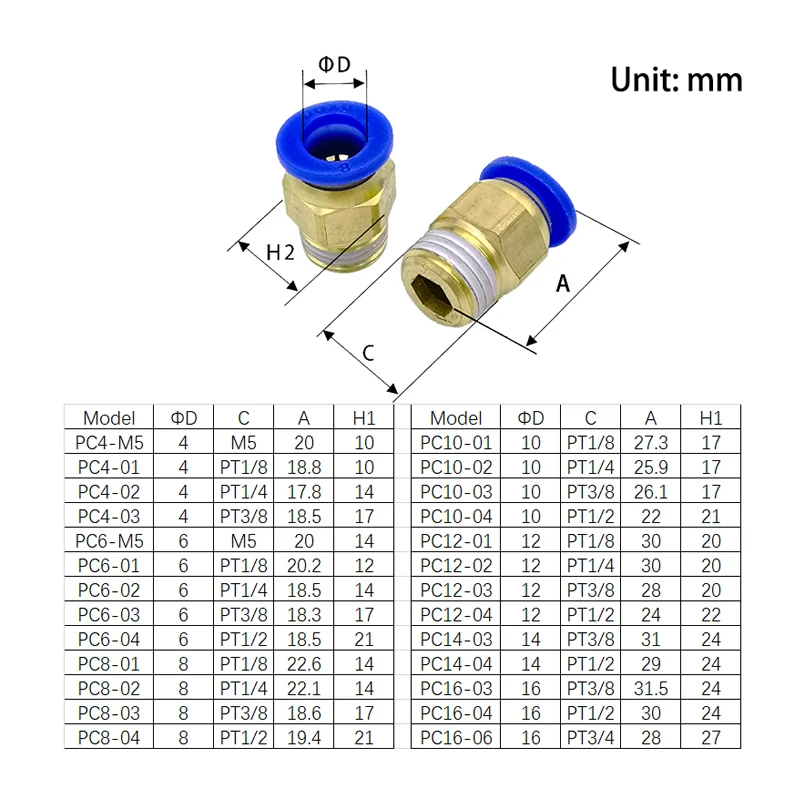 1 шт. PC/PCF/PL/SL/PB тип воздушного шланга Rapidities труба быстроразъемный латунный