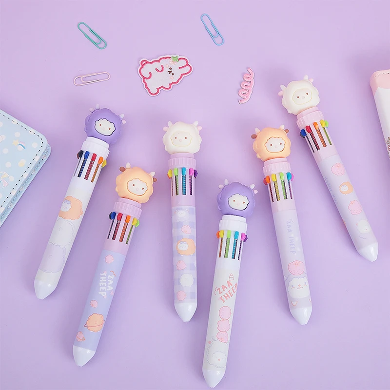 

1pc Cartoon Little sheep Ten Color Ball Pen Retractable Ballpoint Pen Multicolored School Office writing Supplies Stationery
