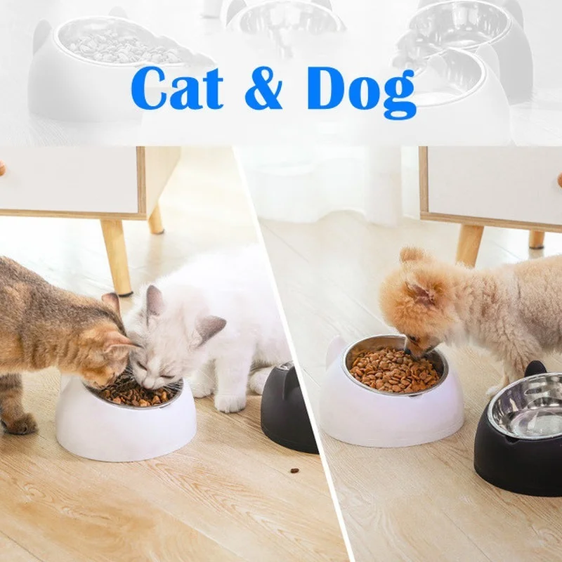 

Removable Pet Bowl Stainless Steel Food Bowl Protects Cervical Vertebra 15 Degrees Oblique Mouth Cute Cat and Dog Bowl Pet