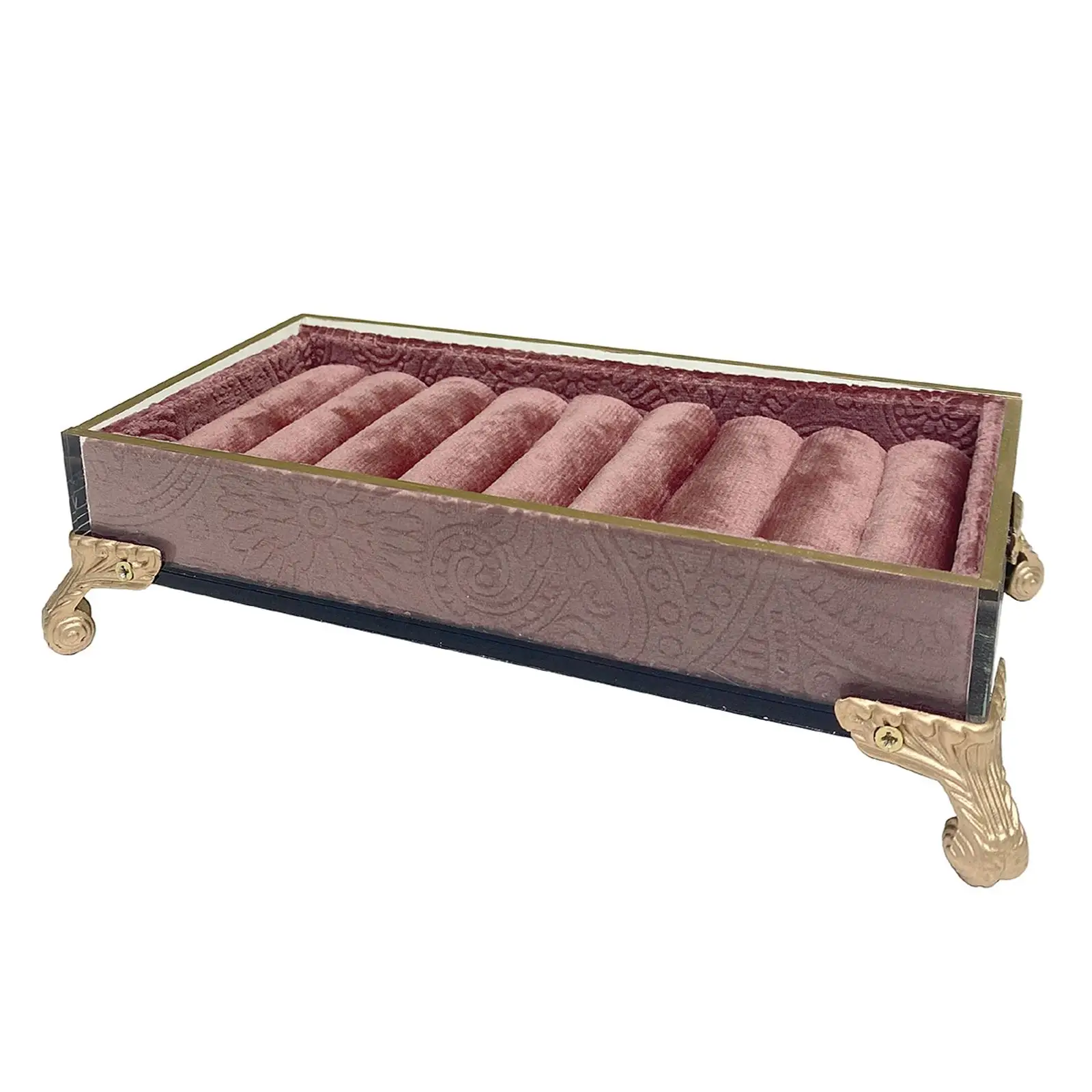 

Velvet Jewelry Display Tray 8 Slots Necklaces Bracelets Ear Studs Earrings Ornaments Rings Rack Jewelry Holder Storage Box Pink