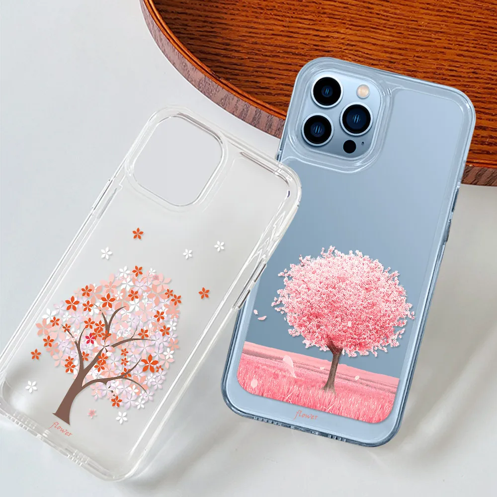 

Cherry blossoms Case for Iphone 11 Pro Max 13 12 Mini XS X XR Coque Luxury Protection Shell Transparent PC+TPU Cover Fundas