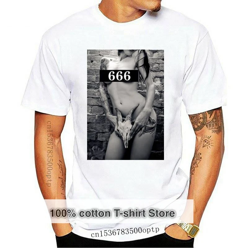 

Новинка 666, привлекательная Веселая футболка с изображением девушки с черепом и татуировкой, мужская и женская футболка унисекс, Мужская хл...