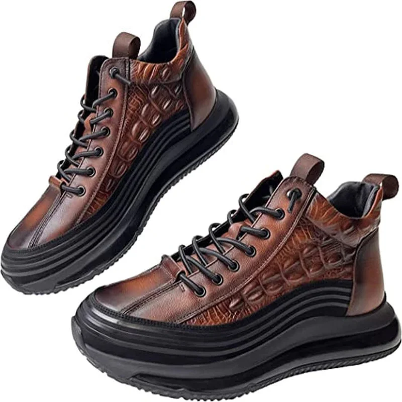 

Кроссовки мужские с высокой талией, Вулканизированная подошва, Нескользящие, Повседневная модная Роскошная обувь с крокодиловым принтом, 2022