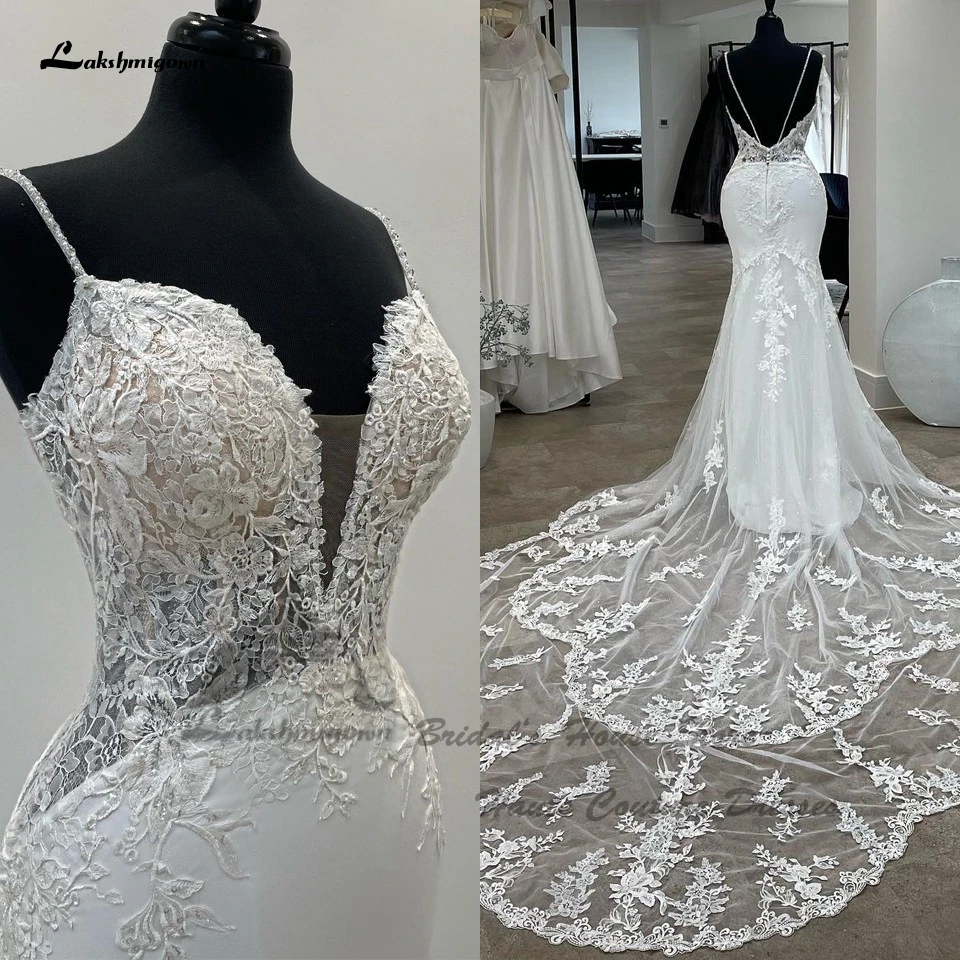 

Lakshmigown Роскошные свадебные платья-русалки с вырезом и длинным шлейфом 2023 вечерние платья церковное сексуальное свадебное платье кружевные ...