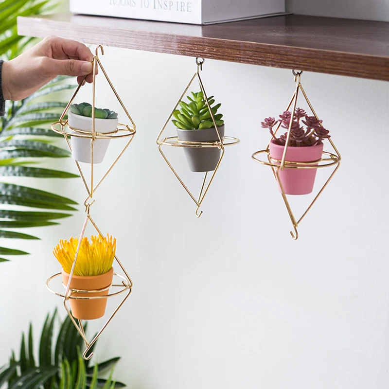 Ins Nordic Flower Pot Simple Golden Frame Hanging Small Succulent Pots Decorative Balcony Ceramic Plant Holder Wall Planter |