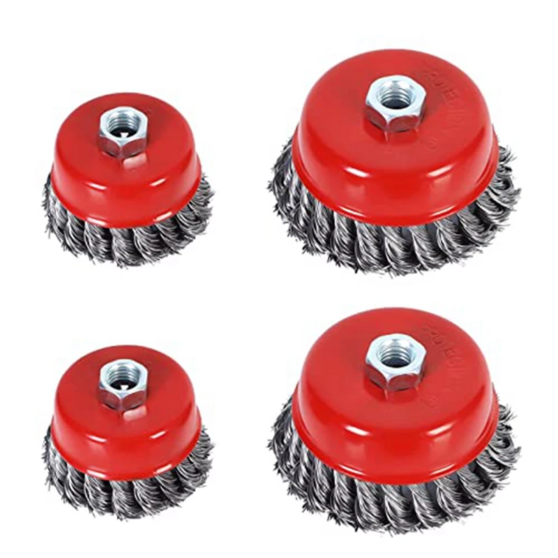 

Cup Brushes For Angle Grinders, 4Pcs Steel Disc Brushes, Cone Brushes For Cleaning And Sanding Work (Ø75mm, Ø100mm, M14)