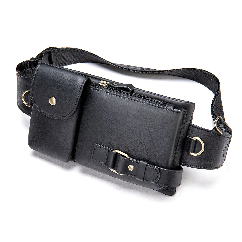 NolvoWorld Brand Casual Functional Money Phone Belt Bag Men Chest Pouch Waist Bags Unisex Pack Sling Bag Genuine Leather Hip Bag